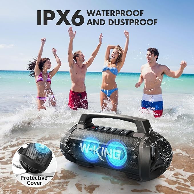 W-KING Portable Bluetooth Speaker with Wireless Microphone, 120W Peak 70W RMS Waterproof Speakers with Subwoofer Outdoor Speakers Bluetooth Boombox/42H/Bass Up/DSP/AUX/Stereo Pairing