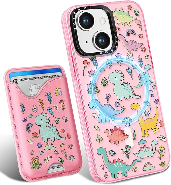Toycamp for iPhone 15 Case - Compatible with Magsafe with Credit Card Holder Wallet Magnetic Cute Women Teen Girls Kawaii Girly Unique Animal Design Pretty Phone Cover for Apple 15 6.1"