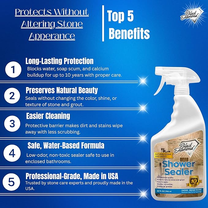 Black Diamond Stoneworks Bathroom Glass Cleaner Spray & Natural Stone Shower Sealer – 2 Pack Bathroom Bundle for Crystal-Clear Glass and Long-Lasting Stone Protection