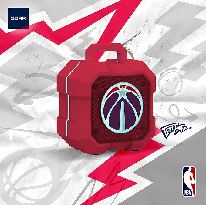 SOAR NBA Shockbox LED Wireless Bluetooth Speaker - Water Resistant IPX4, 5.0 Bluetooth with Over 5 Hours of Play Time - Small Portable Speaker - Officially Licensed NBA, Perfect Home & Outdoor Speaker