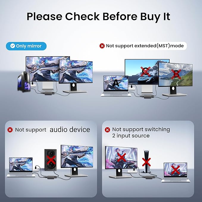 NEWCARE 4K HDMI Splitter 1 in 2 Out, HDMI Cable Splitter for TV Only Mirror (Not Extend),HDMI Splitters 1 Male to 2 Female Adapter with EDID Dial, Support 2 TVs Sync Display, HD 3D for LED/LCD Monitor