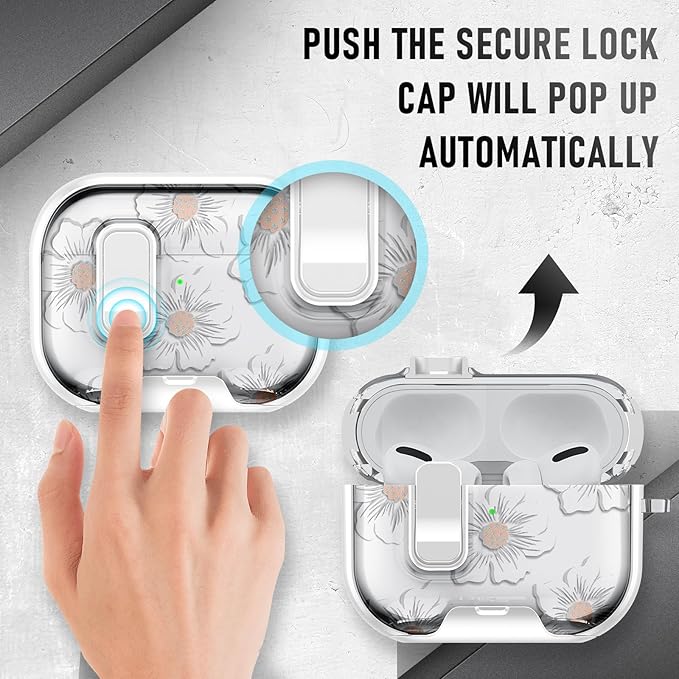 Compatible Airpods Pro 3 Case (2025) with Phone Stand & Cleaner Kit,Cute Flower Print Soft Silicone Lock Clip Apple AirPods Pro 3rd Generation Case, Airpod Pro 3 Cover with Keychain for Women/Girls