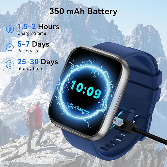 Smart Watch for Men Women, 1.85" HD Fitness Tracker with Bluetooth Calls, 120+ Sport Modes Fitness Watch, Fitness Tracker 24/7 Heart Rate/Sleep Monitor, IP68 Waterproof, for Android/iPhone (Blue)