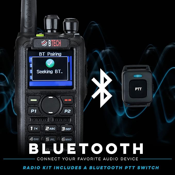 BTECH DMR-6X2 PRO DMR & Analog Two-Way Radio (Bluetooth + GPS) USB-C Battery – 7W VHF/UHF (136-174MHz & 400-480MHz), Encryption, Talker Alias, APRS, Roaming, Voice Recording, with Accessory Kit