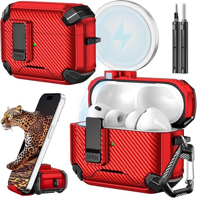 Inesore for AirPods Pro 3 Case (2025) with Phone Stand & Cleaning Kit,Compatible with Magsafe,Magnetic Automatic Lock Cover for AirPods Pro 3rd Generation