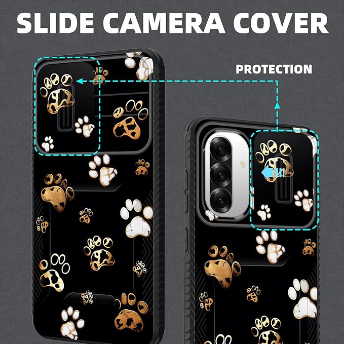 for Galaxy A36 5G/A56 5G Case Built in Slide Camera Lens Cover,Heavy Duty Shockproof Protection Dual Layer Case for Samsung Galaxy A36 5G/A56 5G 6.7" 2025,Cute Dog Paw Prints