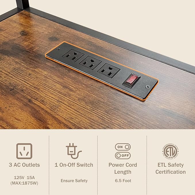 Mini Fridge Stand with Storage, Microwave and Mini Fridge Stand with Power Outlet, Coffee Bar, Kitchen Baker, for Dorm, Office(Brown)