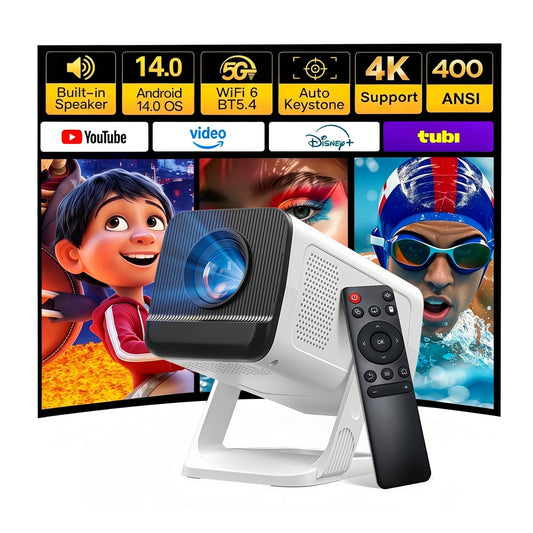 Built-in Apps 1080P 4K Support Mini Projector with Android 14, Phone Remote