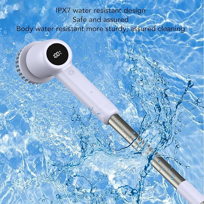 Electric Rotating Scrubber, Power Shower Scrubber Multifunctional Cordless Electric Cleaning Brush with Detachable Long Handle for Bathroom