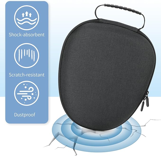 Maxjoy for AirPods Max Case [Shockproof & Dustproof] - Premium PU Leather & EVA Hybrid Hard Protective Cover, Travel Carrying Case with Storage for Apple AirPods Max Headphones (Black Elliptical)