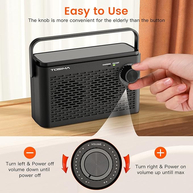 Tosima TV-8000 Wireless TV Speakers- Voice Highlighting TV Speakers for Hard of Hearing, Seniors and Elderly, 1000mAh Rechargable Battery, 8-HR Playtime, 2.4G RF Transimitter, 100Ft Range