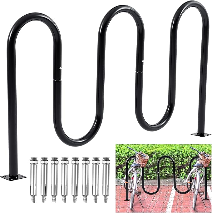7 Bike Capacity Wave Bike Rack Commercial Bicycle Rack 68" L Heavy Duty Galvanized Steel Bicycle Organizer Ground Parking Stand for Outdoor Garages Streets Yards Parks Schools Sidewalks