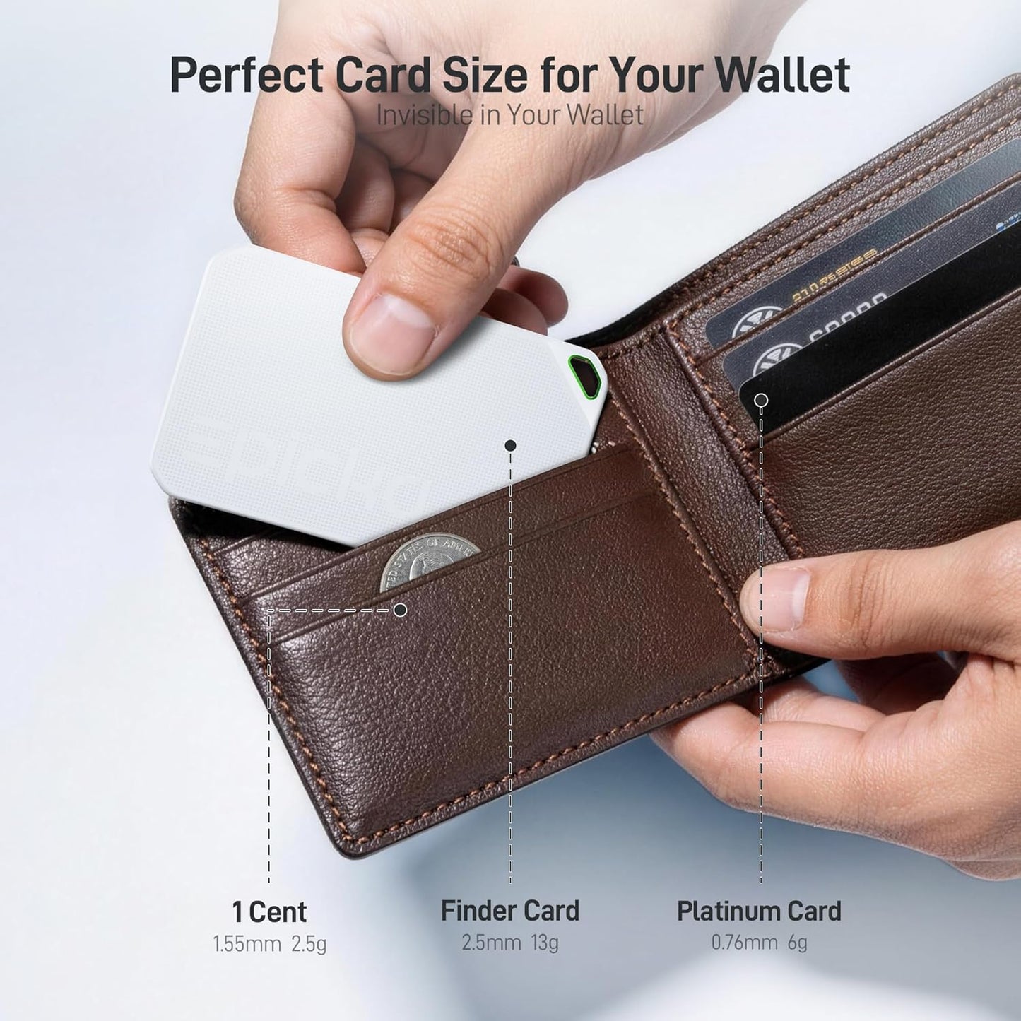 Wallet Tracker Card for Apple Find My, MFi Certified, 6-8 Year Battery & IP67 Water Resistant, NFC & Bluetooth Item Locator for Keys, Bags, Passport, iOS Only, 2 Pack, White