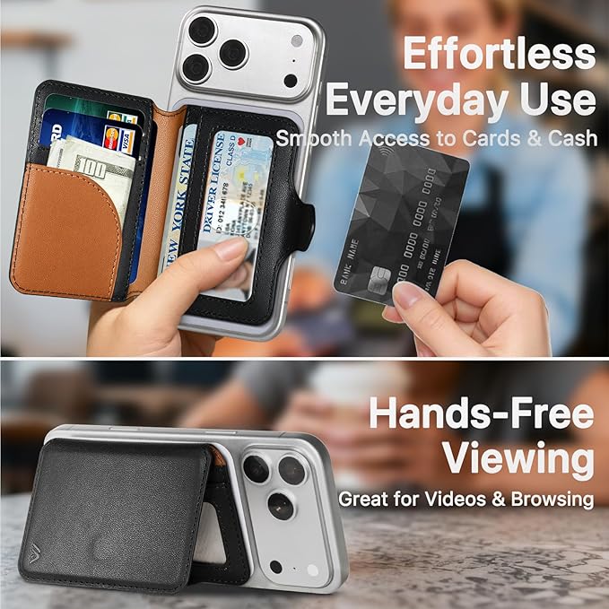 for MagSafe Wallet, Magnetic Phone Wallet RFID Blocking, Slim 5-8 Card Holder with Cash Slot & Clear ID Window, Minimalist Mag Safe Wallets for iPhone 17/16/15/14/13/12 Series, Midnight Black