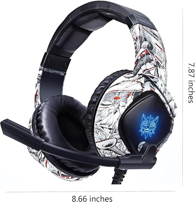 ONIKUMA K19 Gaming Headset, Stereo Bass Surround Headset LED RGB 3.5mm Headphone for PS4 Xbox One Nintendo Switch PC PS3 Mac, Noise Cancelling Mic LED Light, Designed Technically for Gamer