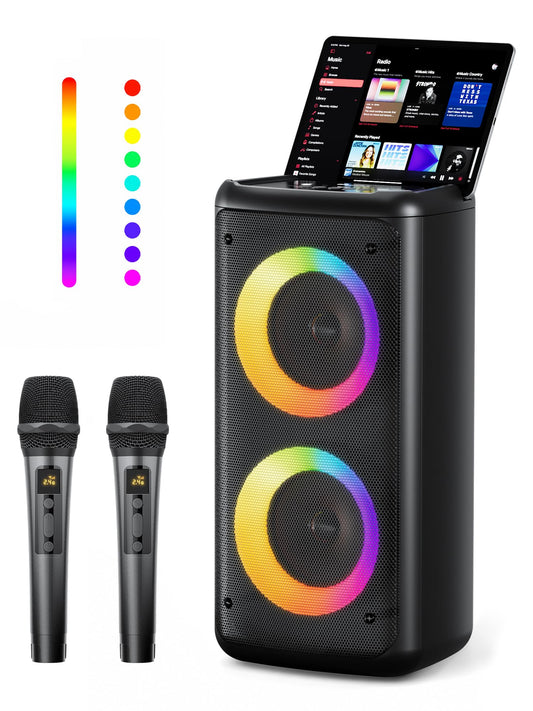 Bluetooth Speaker with 2 Wireless Microphones, 30W Big Party Speaker for Adults Kid Karaoke with Lights, Portable 6000mAh Large Battery Speaker Support TWS/AUX/USB/TF Card for Home Party Gift