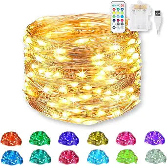 RGB Color Changing Fairy Lights, Battery & USB Powered 20 Ft 60 LED Fairy String Lights with Remote, Waterproof Silver Wire for DIY Indoor Outdoor Christmas Decor-13 Colors