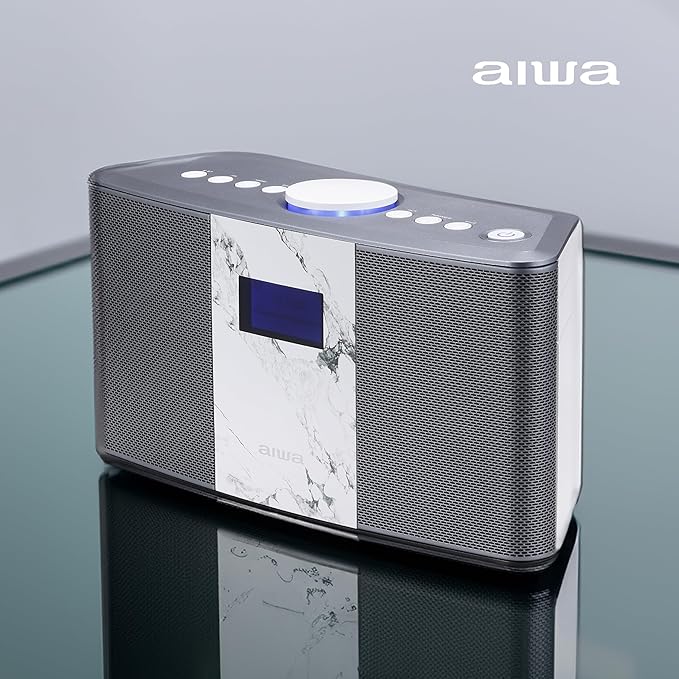 Aiwa Exos 5 Wireless Speaker - Unleash Powerful Sound and Versatile Connectivity On-The-Go Experience Bluetooth Freedom, FM Radio, Clock, 20W RMS, LCD Display, and Alarm Clock Functionality