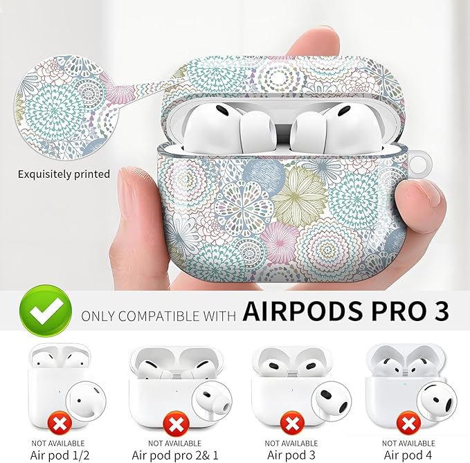 Compatible with AirPod Pro 3 (2025),Cute Case Cover for Women & Men, Full Protection Shockproof Hard Case with Keychain, Wireless Charging Case Accessories(Colorful Fancy Circle)