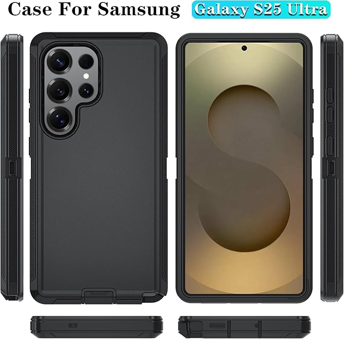 ONOLA Phone Case for Samsung Galaxy S25 Ultra Case with HD Screen Protector, Heavy Duty Shockproof & Dropproof 3-Layer Cover Phone Case for Galaxy S25 Ultra 6.9''，Black