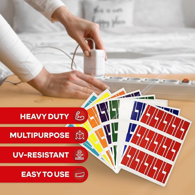 XFasten Cable Labels Tags for Cable Management 240 pcs Waterproof Cord Labels for Electronics 8 Colors Easy to Write On and Smudge-Resistant for Ethernet Cord, Charger, Audio Wires