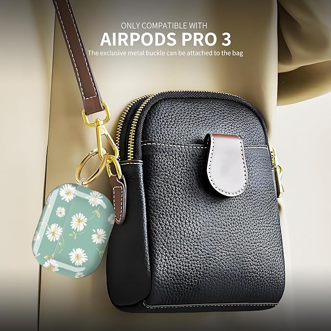 Compatible with AirPod Pro 3 (2025),Cute Case Cover for Women & Men, Full Protection Shockproof Hard Case with Keychain, Wireless Charging Case Accessories(White Daisy)