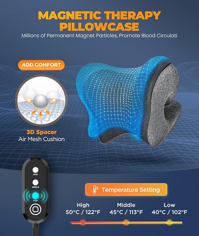 Graphene Magnetic Neck Stretcher for Deeper Pain Relief, Instant Heating Pad Cervical Traction Device Pillow, Neck Cloud for TMJ Tension Muscle Migraine, Christmas Gifts for Women, Mom, Men(Dark Gray)