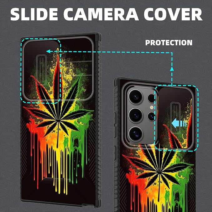 for Galaxy S26 Ultra Case Built in Slide Camera Lens Cover,Heavy Duty Shockproof Protection Dual Layer Case for Samsung Galaxy S26 Ultra 6.9" 2026,Marijuana Leaf Weed