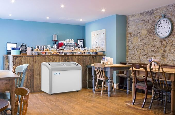 KoolMore - MCF-9C Commercial Ice Cream Freezer Display Case, Glass Top Chest Freezer with 3 Storage Baskets and Sliding Lid, Large 9 cu. ft. Capacity, White