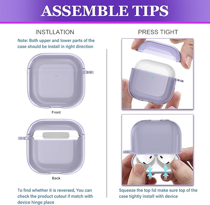 for AirPods 4th Generation Case Cover 2024, Military-Grade Shockproof, Soft TPU Highly Transparent Anti-Yellowing for AirPods 4 Case with Cleaning Kit & Cute Round Buckle, Clear Purple