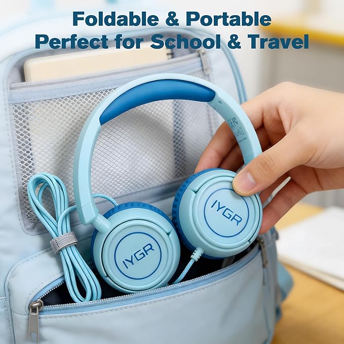K6 USB C Kids Headphones, 85dB Safe Volume Headphones for Kids, Stereo Sound Foldable Headphone for School, Comfortable Fit On-Ear Headphone for Smartphones/iPad/Tablet/Plane/Travel