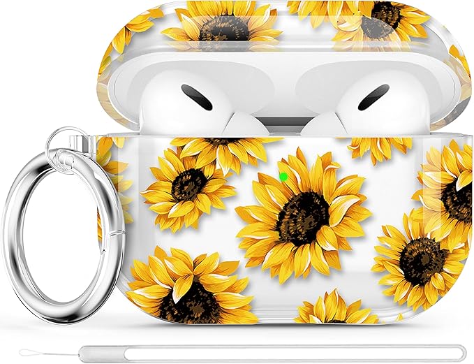 Maxjoy for AirPods Pro 2nd Generation Case, Clear AirPods Pro 2 Case for Women Men Cute Protective AirPod Pro 2 Cover with Keychain Strap for AirPod Pro 2nd Gen Cover 2023/2022, Sunflower