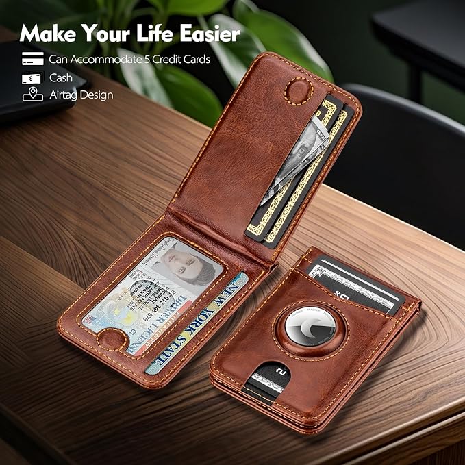 Compatible with Magsafe Case with RFID Blocking Card Holder AirTag pocket for iPhone 17/16/15/14/13/12 Pro/Pro Max/PlusSeries,Not Fit iPhone Mini,Brown