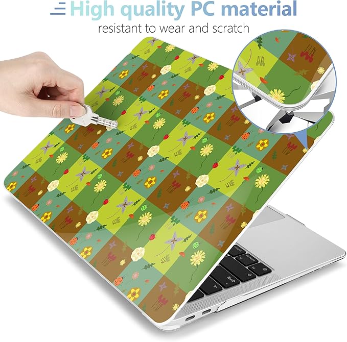 MEEgoodo for MacBook Air 13.3 inch Case 2021 2020 2019 2018 A2337 M1 A2179 A1932, Laptop Shell for MacBook Air M1 with Keyboard Webcam Cover&Trackpad Film&Type C Adapter,Green Checkered&Nature Pattern