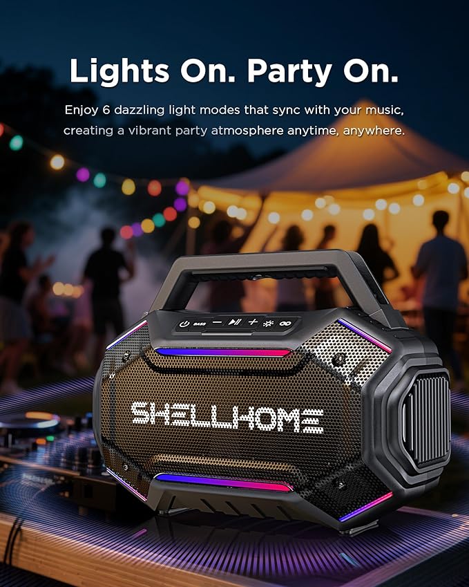 Bluetooth Outdoor Speakers, 80W(Peak) Loud Wireless Speaker, 30H Playtime, RGB Lights, BassUp 2.0, IPX6 Waterproof, TWS, Bluetooth 6.0, Portable Boombox for Party, Pool, Beach (Pink)
