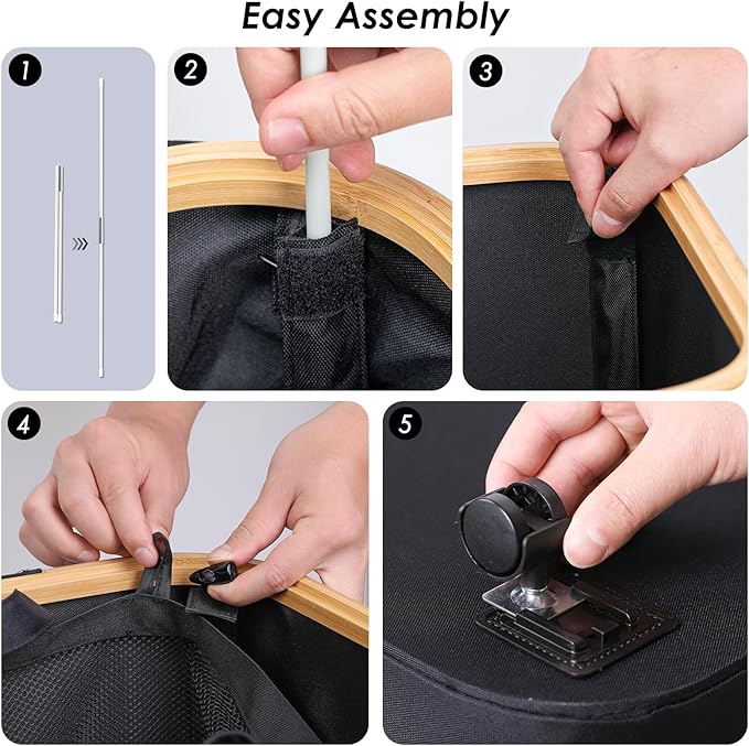 WELTRXE Laundry Hamper on Wheels 110L Large Clothes Basket with Lid and Extended Handles, Foldable Laundry Hamper for Bedroom, Bathroom, Dorm, Laundry Room, Black Rolling Laundry Basket with Wash Bag