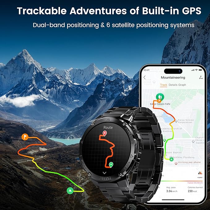 Smart Watches for Men GPS, Pressure,Altitude,Compass, 480mAh Extra-Large Battery, 50M Waterproof, Full Metal Body Rugged Smartwatch, Answer/Make Call,1.43" AMOLED Display (Black)