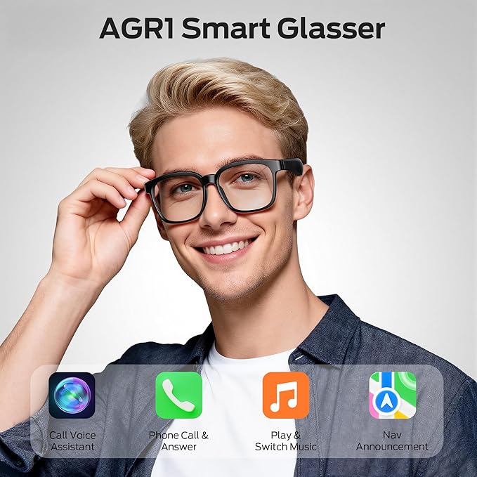 Oraolo Smart Glasses, Polarized Sunglasses with Bluetooth Speaker, Wireless Music & Calls, Athletic/Outdoor UV Protection and Voice Control, Unisex(Clear)