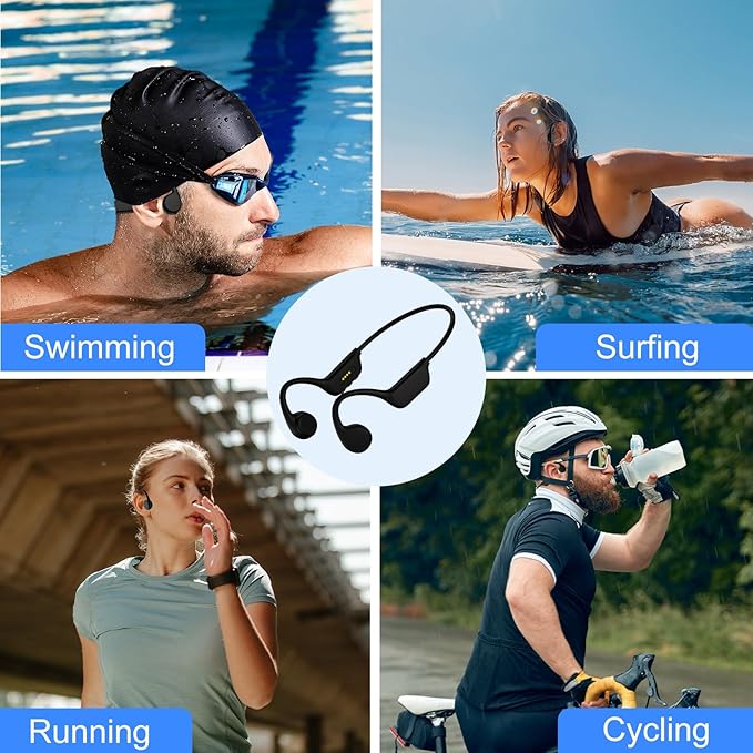 Bone Conduction Swimming Headphones, IPX8 Waterproof MP3 Player with Open-Ear Design, Bluetooth 5.4 Wireless Sports Earbuds for Swimming, Running, Cycling(Black)
