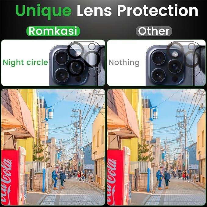 4 Pack Privacy Screen Protector for iPhone 15 Pro 6.1 Inch with 4 Pack Camera Lens Protector, Anti Spy Tempered Glass Film, Anti-Scratch, Touch Sensitive, Case Friendly