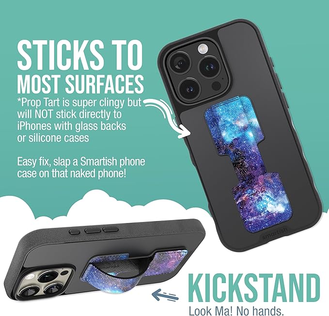 Smartish Phone Grip Loop - Prop Tart - Pop Out Finger Strap and Holder with Kick Stand [Compatible with All iPhone and Android Phones] - Spaced Out