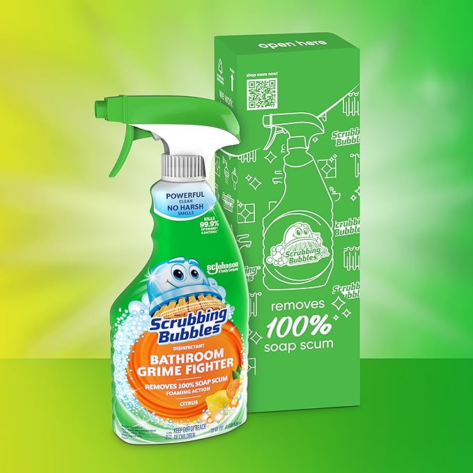 Scrubbing Bubbles Bathroom and Shower Cleaner Disinfectant Spray,Bathroom Grime Fighter,Citrus Scent,32oz,(Pack of 2)
