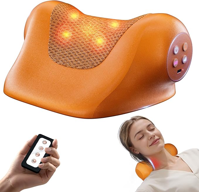 JDZ Neck Massager with Heat, 3-in-1 Electric Cervical Massager for Pain Relief with Hot Compress, Ergonomic Neck and Shoulder Relaxer Stretcher - ldeal Gift for Office Athletes Everyone etc. Brown