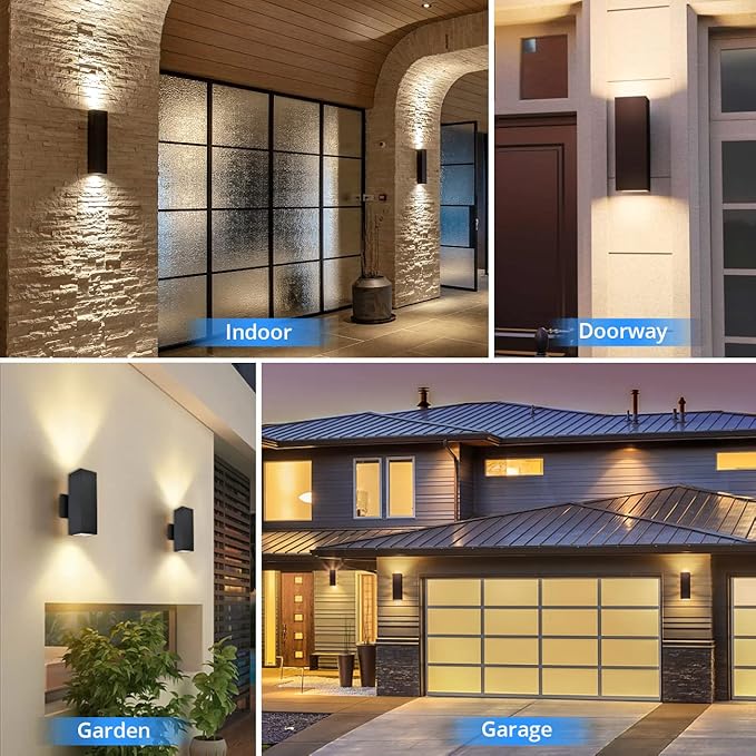 Modern Up Down Wall Lights Outdoor with Dusk to Dawn Photocell Sensor, LED Outdoor Wall Lighting, Waterproof Bronze Porch Lantern, 13" Square Wall Sconce for House Garden Entrance