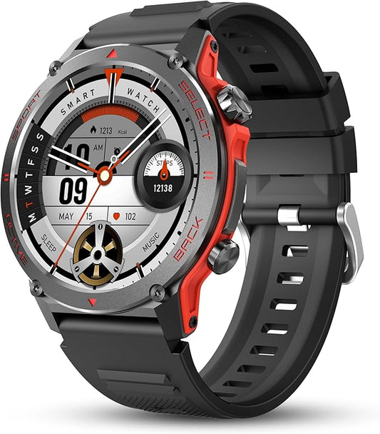 Popglory Smart Watch, 1.43''AMOLED 45mm Military Smartwatch Men Women Answer/Make Call, Digital Fitness Watch, 110+ Sports, Blood Pressure, Heart Rate, Stress Monitor Sports Watch for Android or iOS