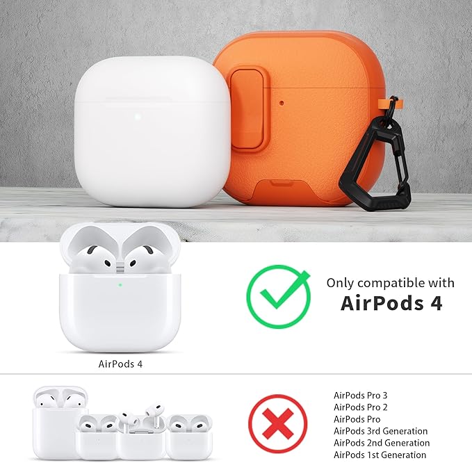 for AirPods 4 Case with Lock,TPU Leather Texture Protective Durability Anti-Lost & Shockproof Protective Cover Accessories with Cleaning Kit in Keychain for Apple AirPods 4 Generation (Orange)