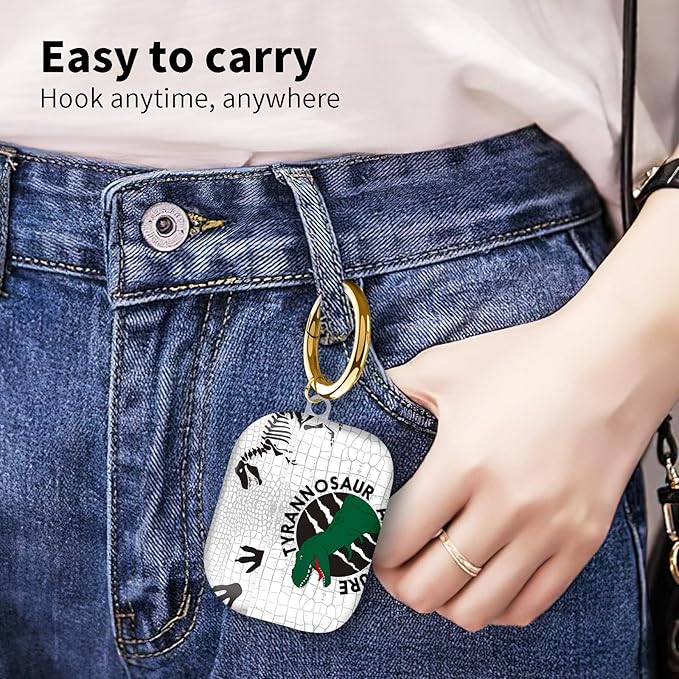 Compatible with Airpod pro 2nd/1st Generation Case Cover with Gold Round Keychain Cute Pattern Hard & Anti Slip Cover for Men Women & Girls（Dinosaur Footprints）