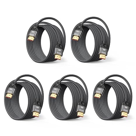 HDMI 2.1 Cable, 15FT, 5-Pack, 48Gbps, 8K@60Hz