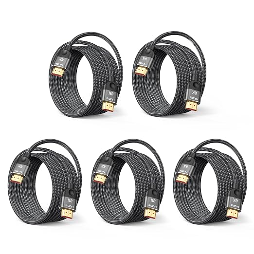 HDMI 2.1 Cable, 15FT, 5-Pack, 48Gbps, 8K@60Hz