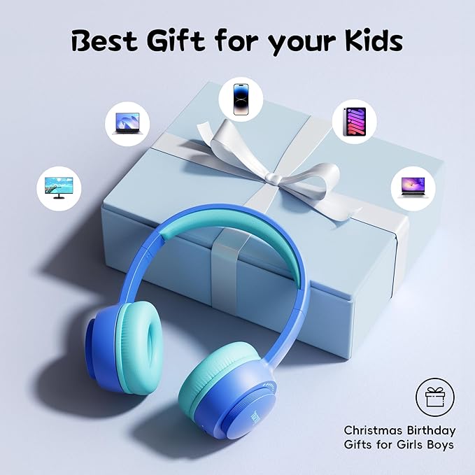 gorsun Kids Bluetooth Headphones, Toddler Headphones 85 dBA Safe Volume, 45 Hours Playtime, with Mic, Bluetooth 5.3, Kids Wireless Headset for iPad/Tablet/Travel/School, ldeal Gift (Blue)